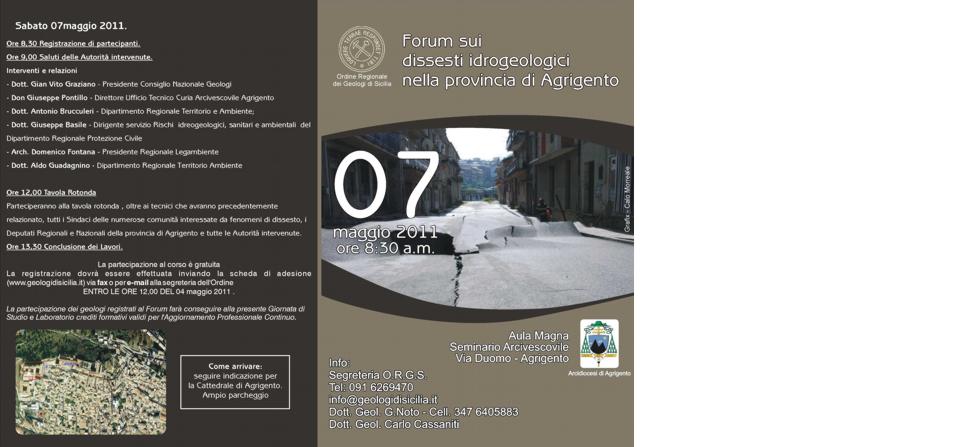 7 maggio 2011: forum sui dissesti idrogeologici della provincia di Agrigento