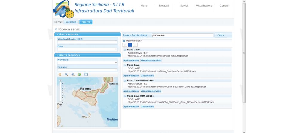 Pubblicati i servizi web WMS e ArcGIS Server delle “Aree di Piano Cave di cui al Decreto presidenziale del 05/11/2010” – Regione Siciliana