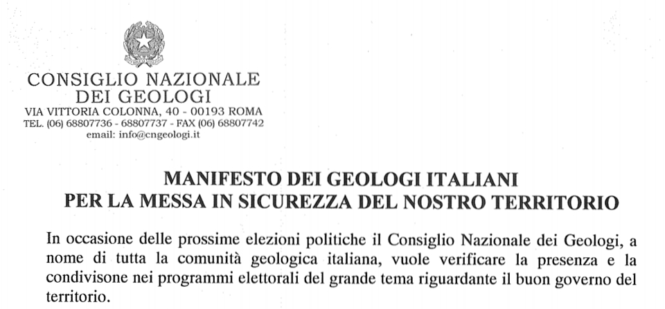 Manifesto dei geologi italiani per la messa in sicurezza del nostro territorio.